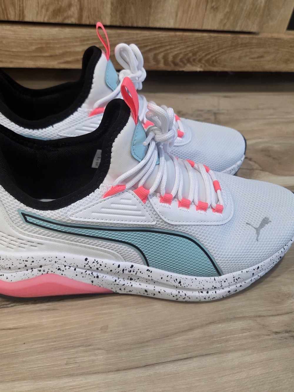 Puma Women’s White & Aqua Running Sneakers with Pink Accents